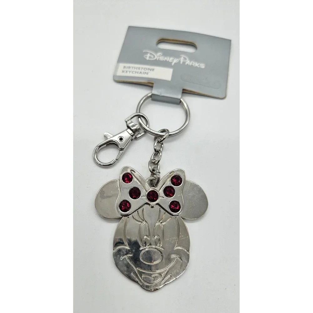 Disney Parks Minnie Mouse January Birthstone Keychain Red Garnet Silver